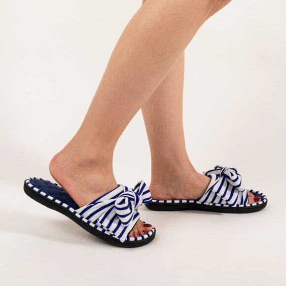 Women's Eurytides Slide Slippers Memory Foam House Blue White Shoes - Picture 6 of 6